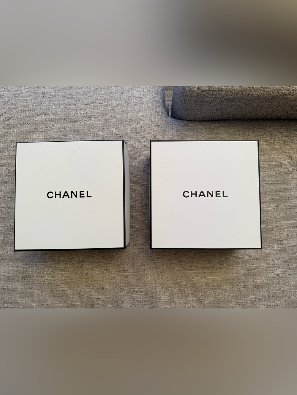 CHANEL White and Black Branded Gift Boxes - Pair 8.5” W x 8.5” H x 4” D